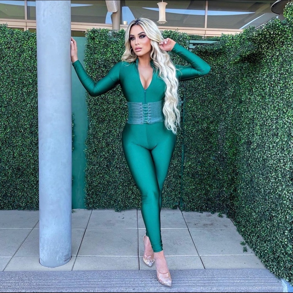 Hunter Green Shiny Jumpsuit